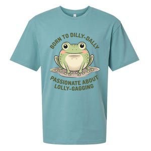 Born To Dilly Dally Funny Green Frog Meme Sueded Cloud Jersey T-Shirt