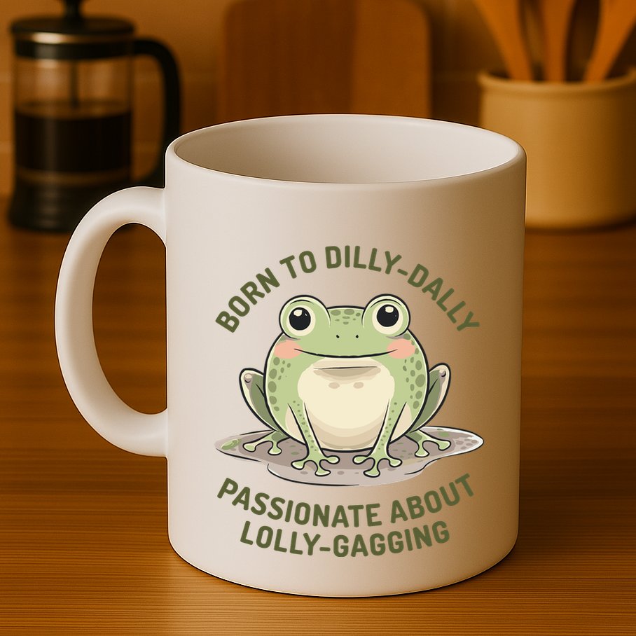 Born To Dilly Dally Funny Green Frog Meme Mug