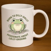 Born To Dilly Dally Funny Green Frog Meme 11oz C Handle Ceramic Mug