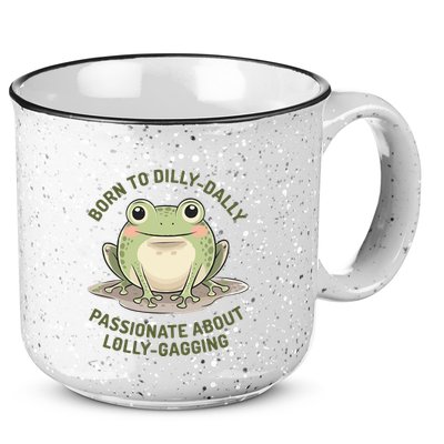 Born To Dilly Dally Funny Green Frog Meme 15oz Campfire Ceramic Mug