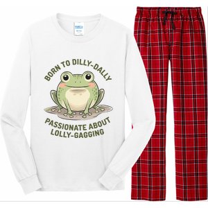 Born To Dilly Dally Funny Green Frog Meme Long Sleeve Pajama Set