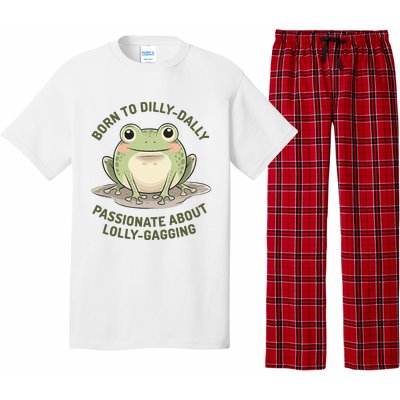 Born To Dilly Dally Funny Green Frog Meme Pajama Set