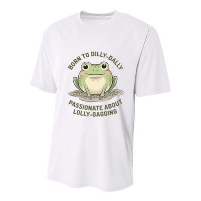 Born To Dilly Dally Funny Green Frog Meme Youth Performance Sprint T-Shirt
