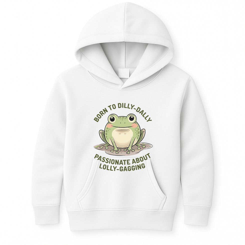 Born To Dilly Dally Funny Green Frog Meme Kids Hoodie