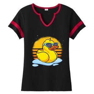 Bath Toy Duckie Cute Ducky Cool Sunglasses Retro Rubber Duck Ladies Halftime Notch Neck Tee