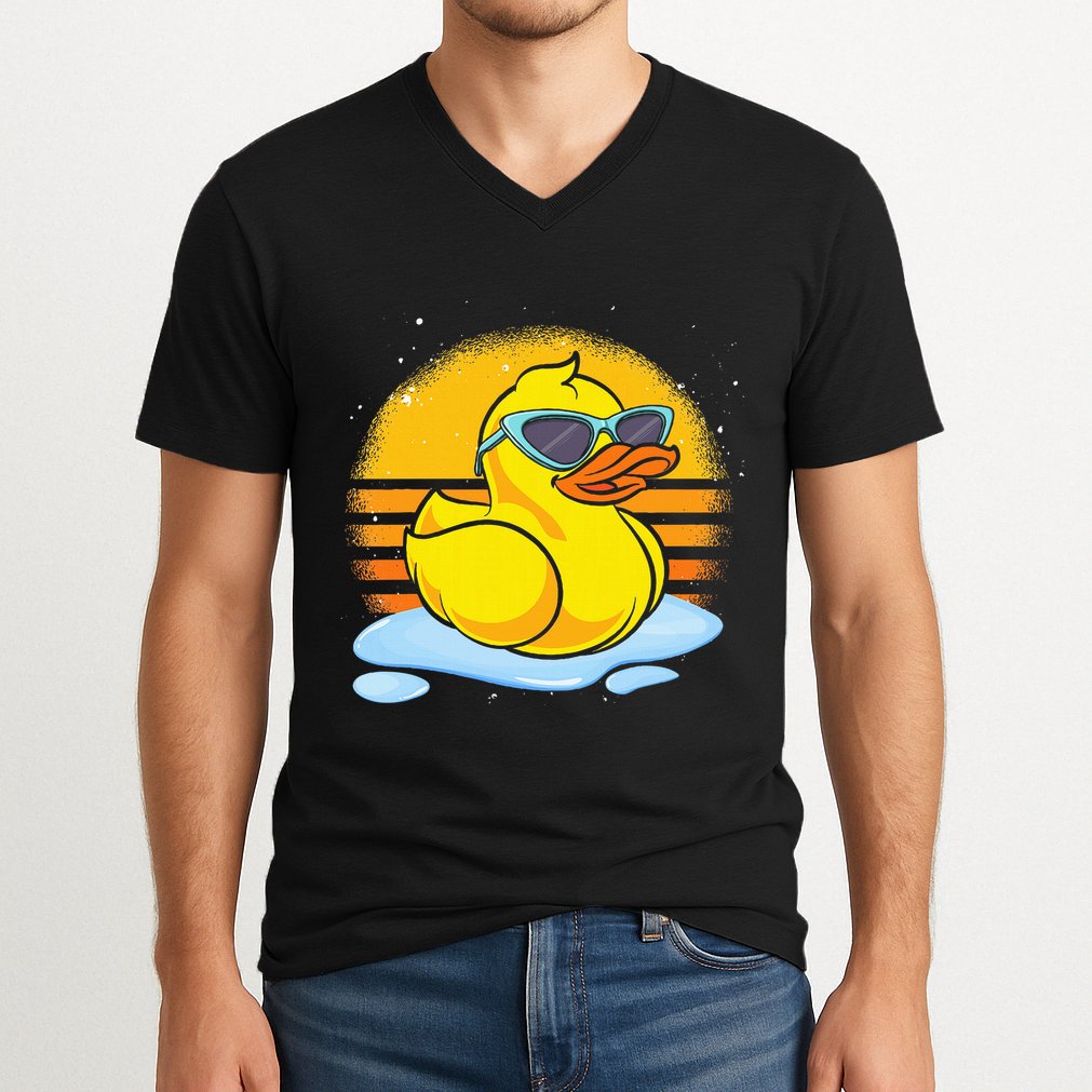 Bath Toy Duckie Cute Ducky Cool Sunglasses Retro Rubber Duck V-Neck T-Shirt