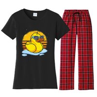 Bath Toy Duckie Cute Ducky Cool Sunglasses Retro Rubber Duck Women's Flannel Pajama Set