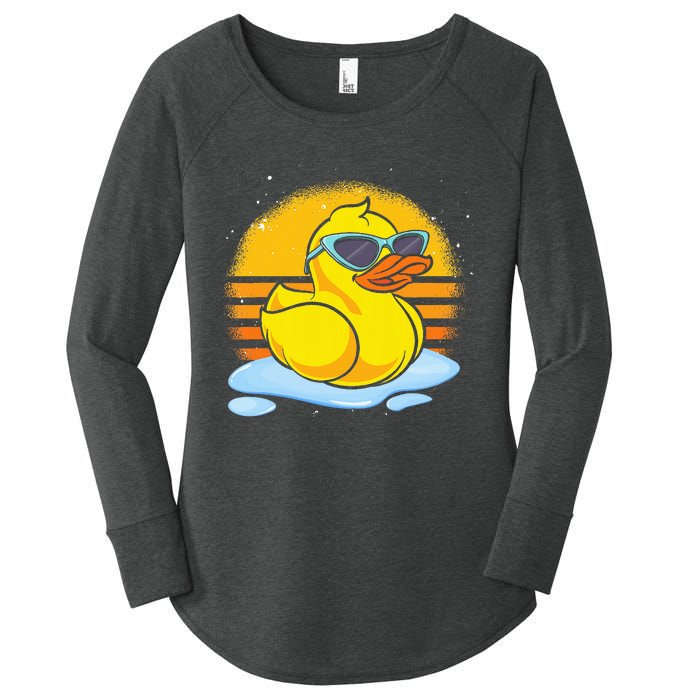 Bath Toy Duckie Cute Ducky Cool Sunglasses Retro Rubber Duck Women's Perfect Tri Tunic Long Sleeve Shirt