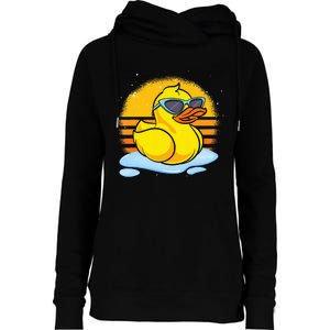 Bath Toy Duckie Cute Ducky Cool Sunglasses Retro Rubber Duck Womens Funnel Neck Pullover Hood