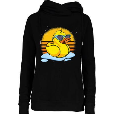 Bath Toy Duckie Cute Ducky Cool Sunglasses Retro Rubber Duck Womens Funnel Neck Pullover Hood