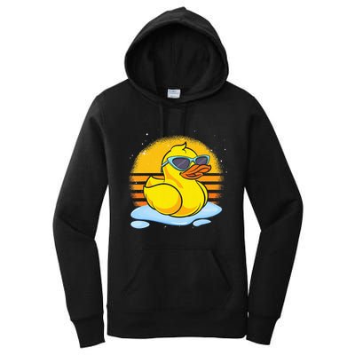 Bath Toy Duckie Cute Ducky Cool Sunglasses Retro Rubber Duck Women's Pullover Hoodie