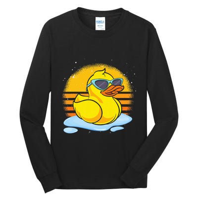 Bath Toy Duckie Cute Ducky Cool Sunglasses Retro Rubber Duck Tall Long Sleeve T-Shirt
