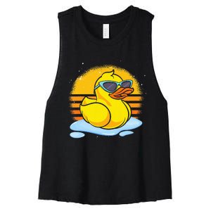 Bath Toy Duckie Cute Ducky Cool Sunglasses Retro Rubber Duck Women's Racerback Cropped Tank