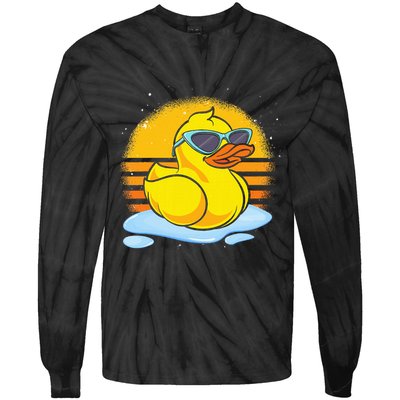 Bath Toy Duckie Cute Ducky Cool Sunglasses Retro Rubber Duck Tie-Dye Long Sleeve Shirt