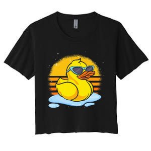 Bath Toy Duckie Cute Ducky Cool Sunglasses Retro Rubber Duck Women's Crop Top Tee