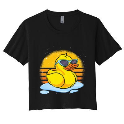 Bath Toy Duckie Cute Ducky Cool Sunglasses Retro Rubber Duck Crop Top