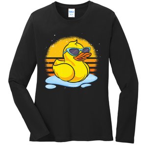 Bath Toy Duckie Cute Ducky Cool Sunglasses Retro Rubber Duck Ladies Long Sleeve Shirt