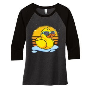 Bath Toy Duckie Cute Ducky Cool Sunglasses Retro Rubber Duck Women's Tri-Blend 3/4-Sleeve Raglan Shirt