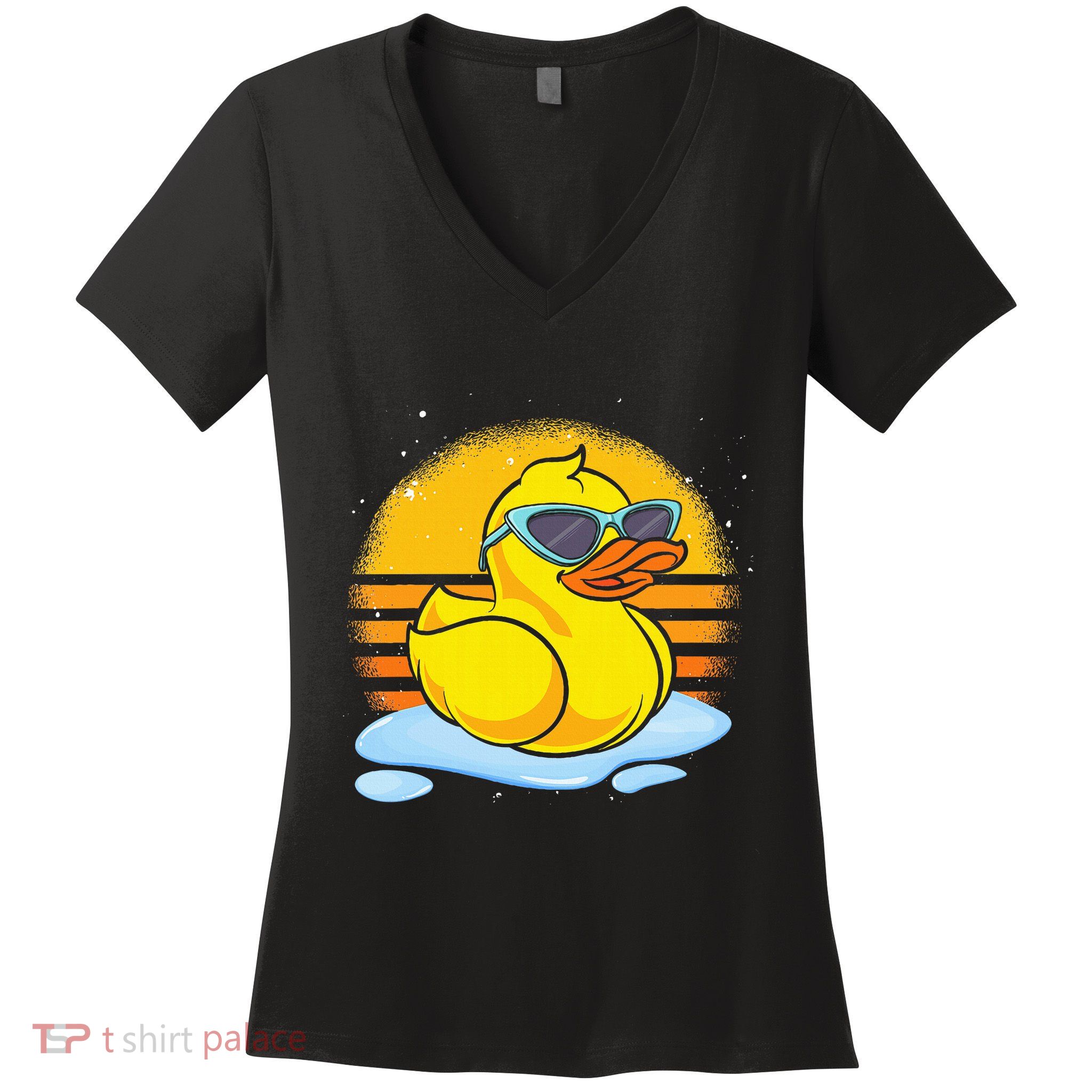 Bath Toy Duckie Cute Ducky Cool Sunglasses Retro Rubber Duck Women's V-Neck T-Shirt