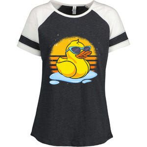 Bath Toy Duckie Cute Ducky Cool Sunglasses Retro Rubber Duck Enza Ladies Jersey Colorblock Tee