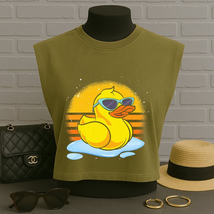 Bath Toy Duckie Cute Ducky Cool Sunglasses Retro Rubber Duck Garment-Dyed Women's Muscle Tee