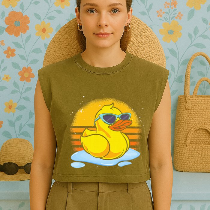 Bath Toy Duckie Cute Ducky Cool Sunglasses Retro Rubber Duck Garment-Dyed Women's Muscle Tee