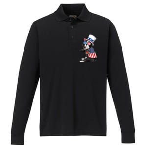 Boston Terrier Dog Merica 4th Of July Usa American Flag Men Performance Long Sleeve Polo