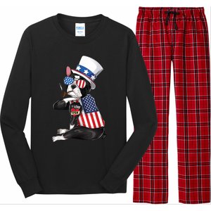 Boston Terrier Dog Merica 4th Of July Usa American Flag Men Long Sleeve Pajama Set