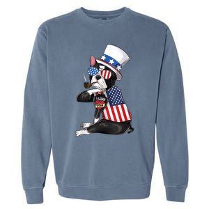 Boston Terrier Dog Merica 4th Of July Usa American Flag Men Garment-Dyed Sweatshirt