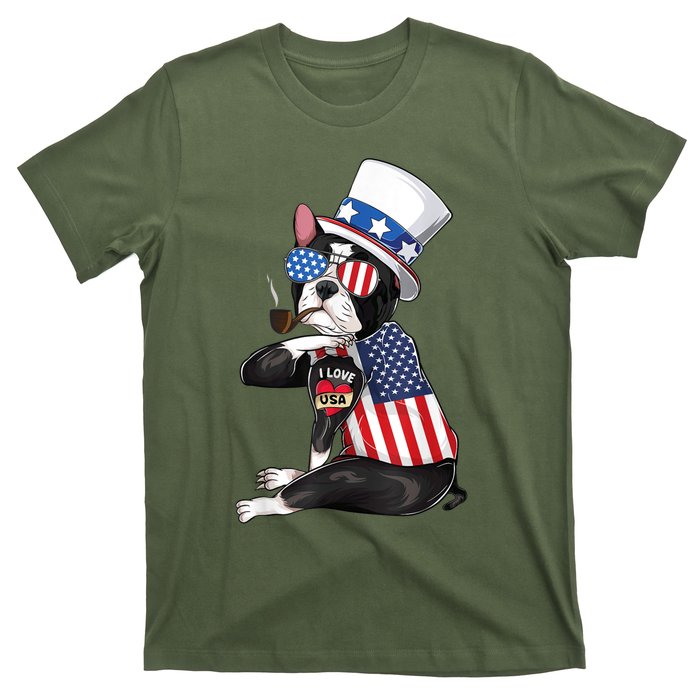 Boston Terrier Dog Merica 4th Of July Usa American Flag Men T-Shirt