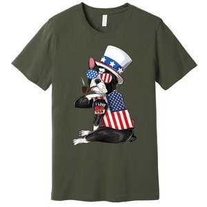 Boston Terrier Dog Merica 4th Of July Usa American Flag Men Premium T-Shirt