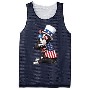 Boston Terrier Dog Merica 4th Of July Usa American Flag Men Mesh Reversible Basketball Jersey Tank