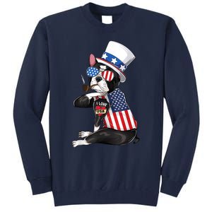 Boston Terrier Dog Merica 4th Of July Usa American Flag Men Tall Sweatshirt