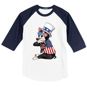 Boston Terrier Dog Merica 4th Of July Usa American Flag Men Baseball Sleeve Shirt