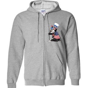 Boston Terrier Dog Merica 4th Of July Usa American Flag Men Full Zip Hoodie