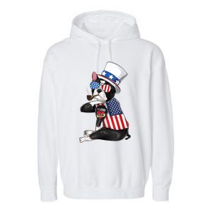 Boston Terrier Dog Merica 4th Of July Usa American Flag Men Garment-Dyed Fleece Hoodie