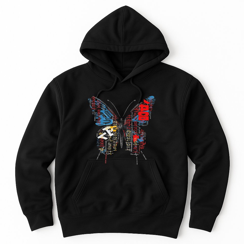 Butterfly Text Drawing Art Graphic Motif Anime Hoodie
