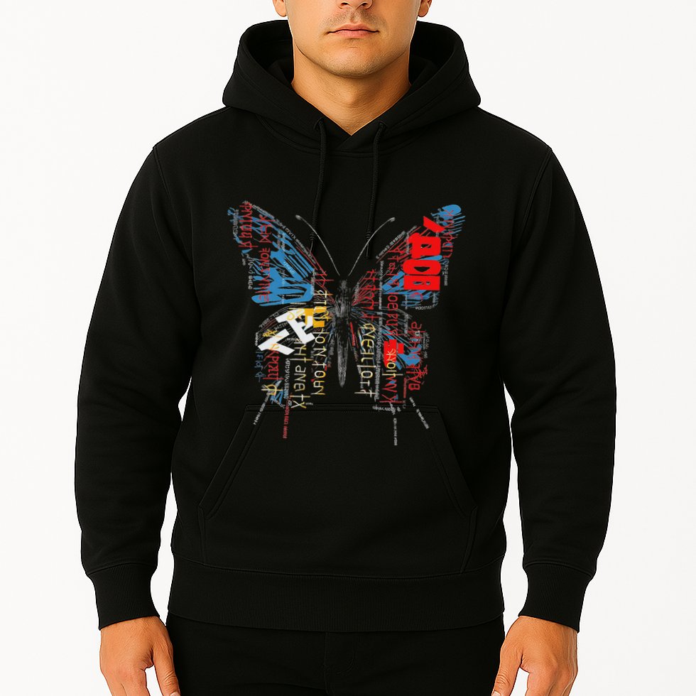 Butterfly Text Drawing Art Graphic Motif Anime Hoodie