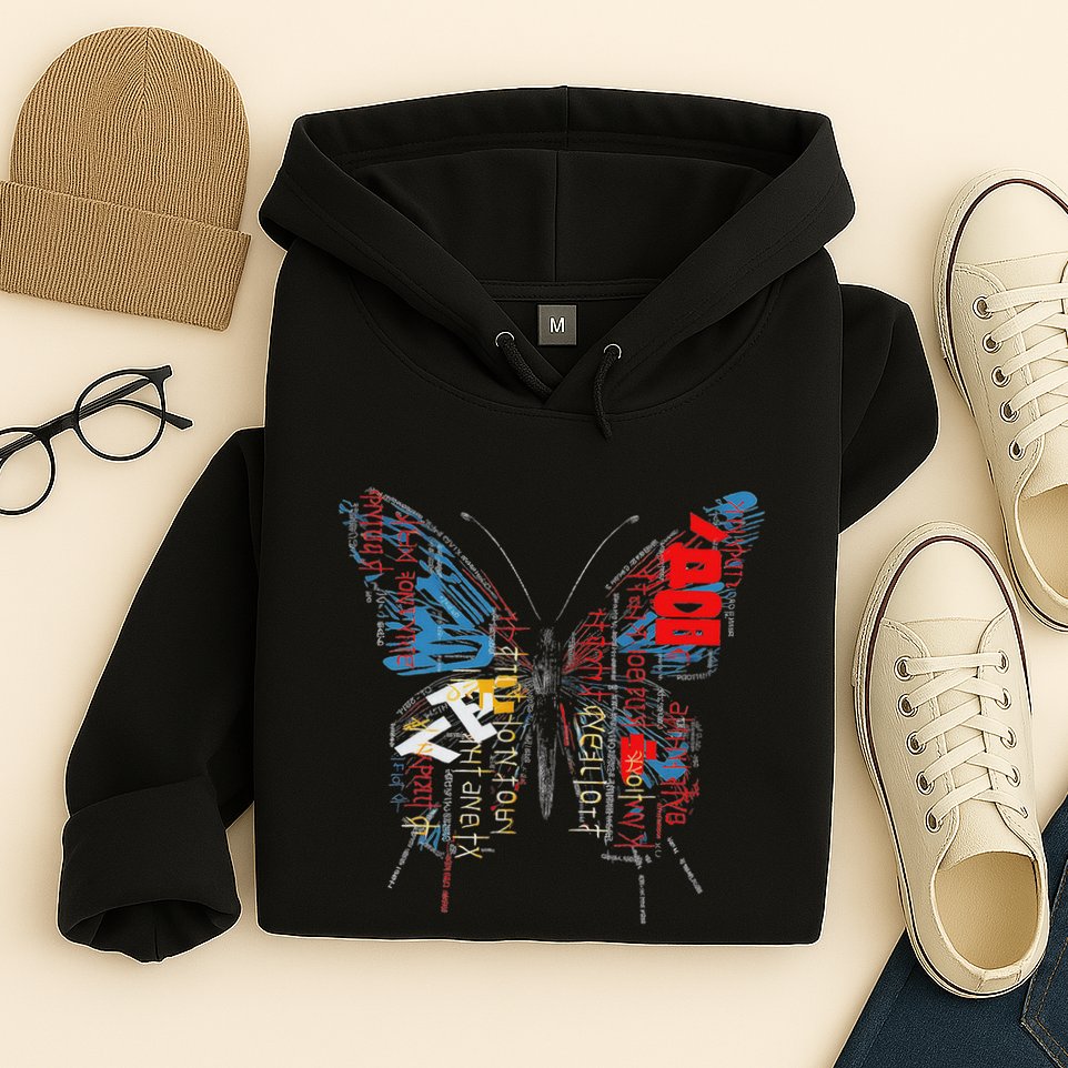 Butterfly Text Drawing Art Graphic Motif Anime Hoodie