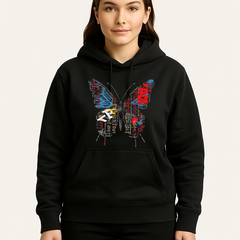 Butterfly Text Drawing Art Graphic Motif Anime Hoodie