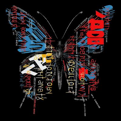 Butterfly Text Drawing Art Graphic Motif Anime T-Shirt