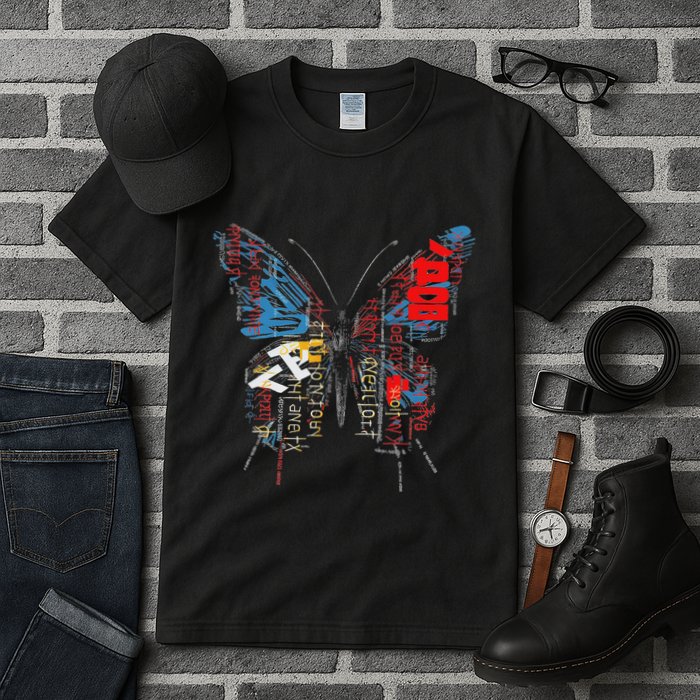 Butterfly Text Drawing Art Graphic Motif Anime Tall T-Shirt