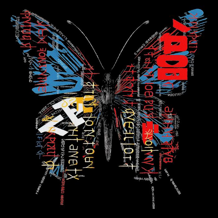 Butterfly Text Drawing Art Graphic Motif Anime Button