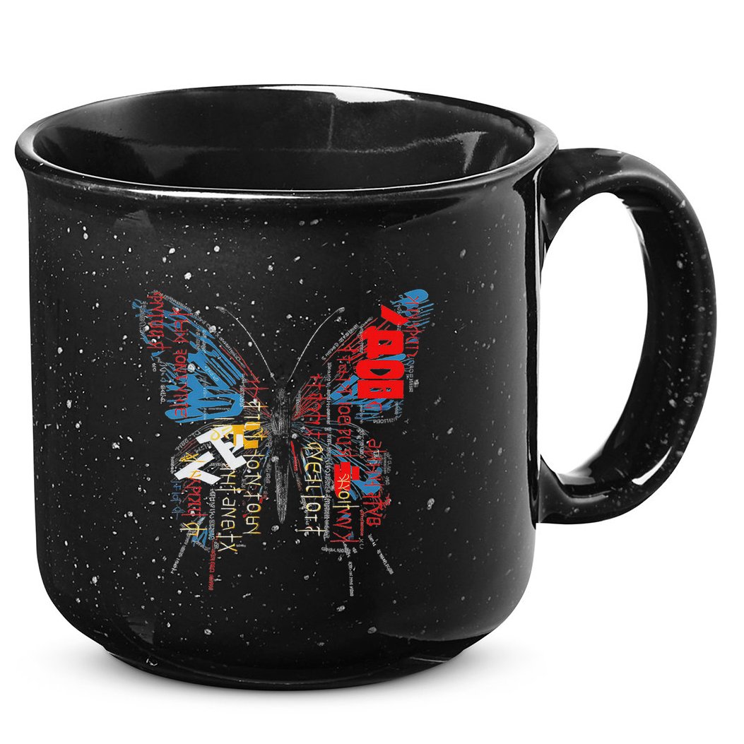 Butterfly Text Drawing Art Graphic Motif Anime 15oz Campfire Ceramic Mug