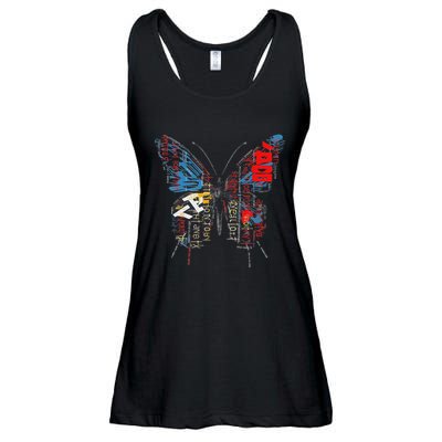 Butterfly Text Drawing Art Graphic Motif Anime Ladies Essential Flowy Tank