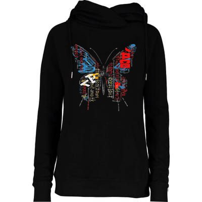 Butterfly Text Drawing Art Graphic Motif Anime Womens Funnel Neck Pullover Hood
