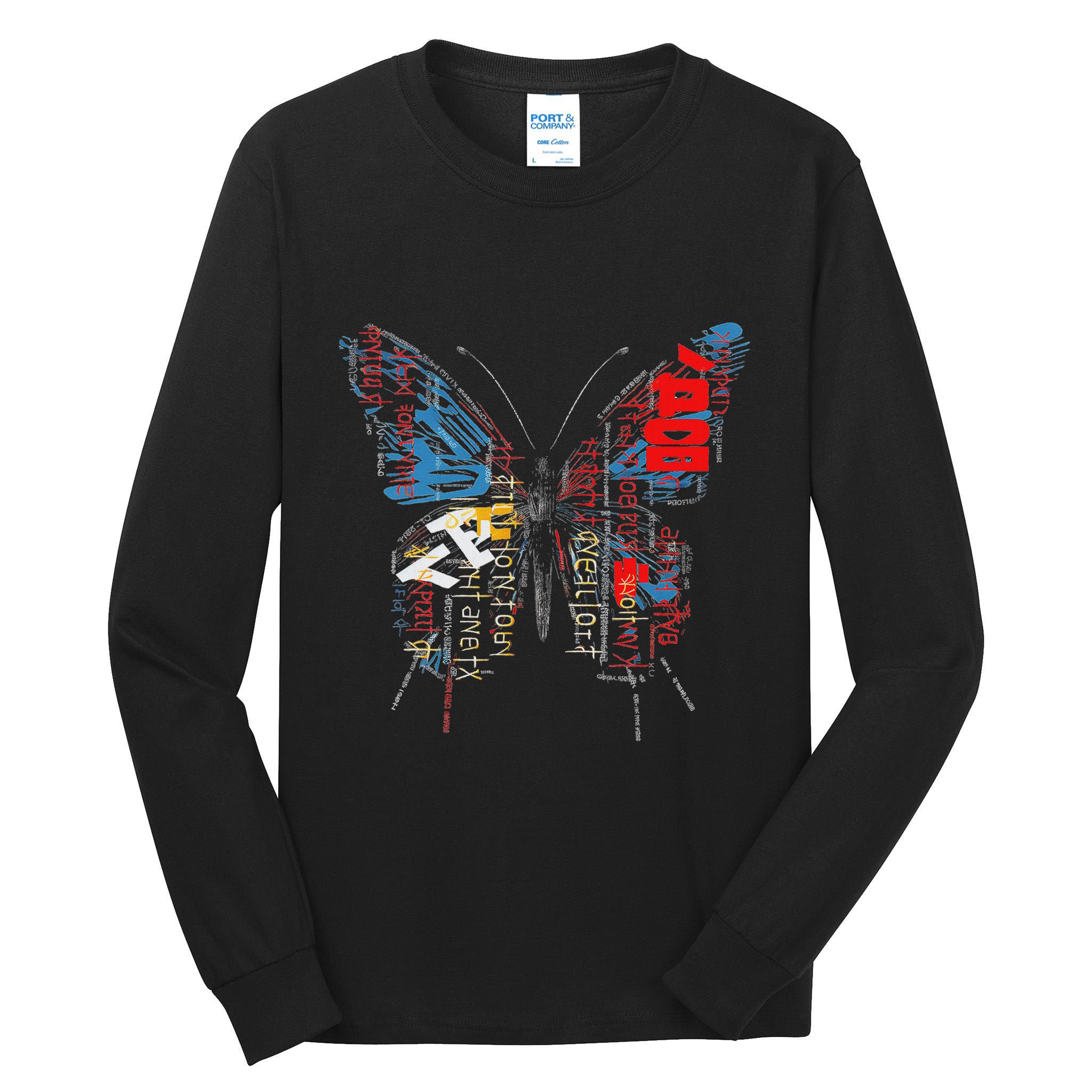 Butterfly Text Drawing Art Graphic Motif Anime Tall Long Sleeve T-Shirt