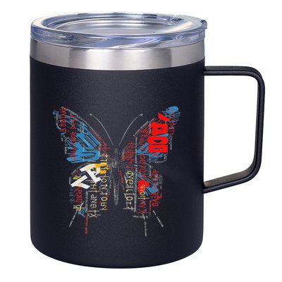 Butterfly Text Drawing Art Graphic Motif Anime 12oz Stainless Steel Coffee Mug