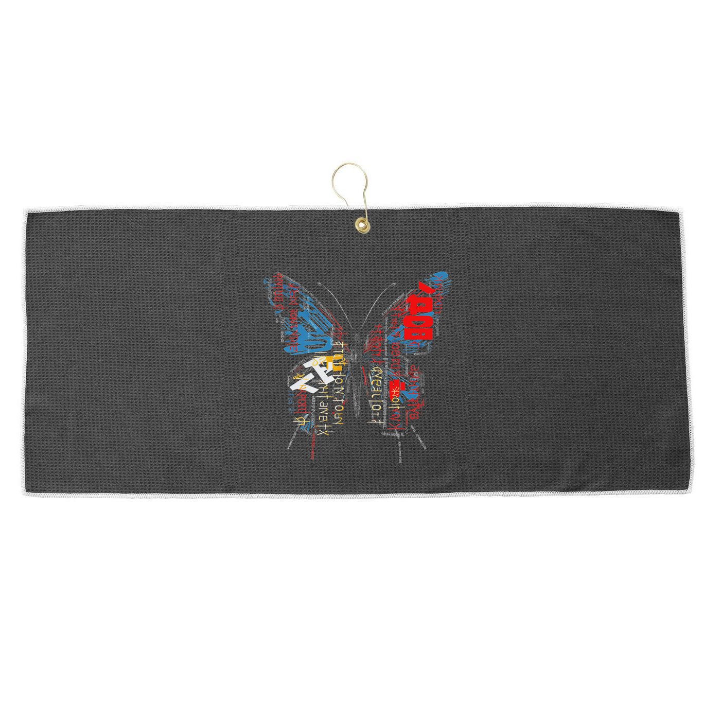 Butterfly Text Drawing Art Graphic Motif Anime Large Microfiber Waffle Golf Towel