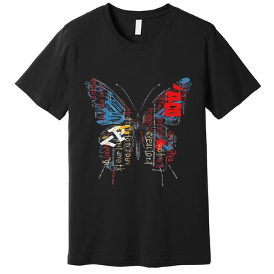 Butterfly Text Drawing Art Graphic Motif Anime Premium T-Shirt